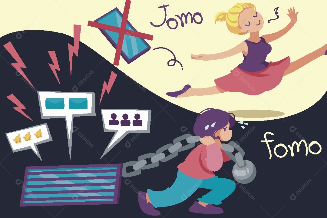 Geração Moderna Fomo vs Jomo Ilustração Vetor EPS