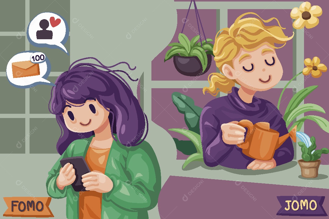 Geração Moderna Fomo vs Jomo Ilustração Vetor EPS