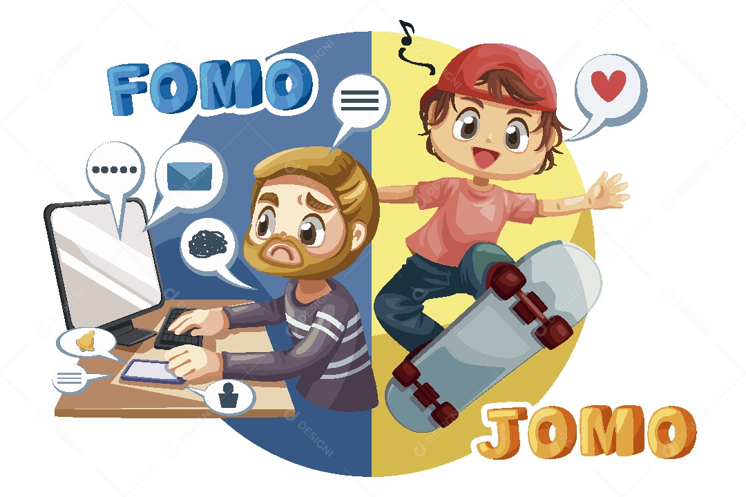 Geração Moderna Fomo vs Jomo Ilustração Vetor EPS