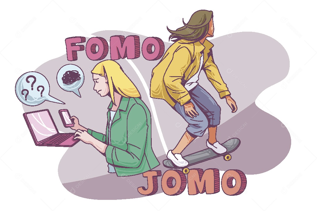 Geração Moderna Fomo vs Jomo Ilustração Vetor EPS