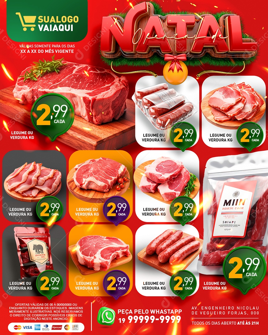 Tabloide Ofertas de Natal Açougue Carnes Linguiça Picanha Social Media PSD Editável