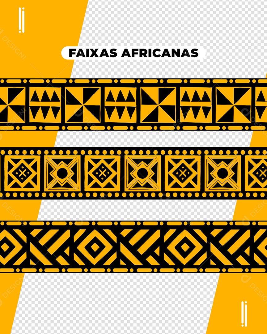 Faixa Africanas Elemento 3D Preta Amarela para Composição PSD