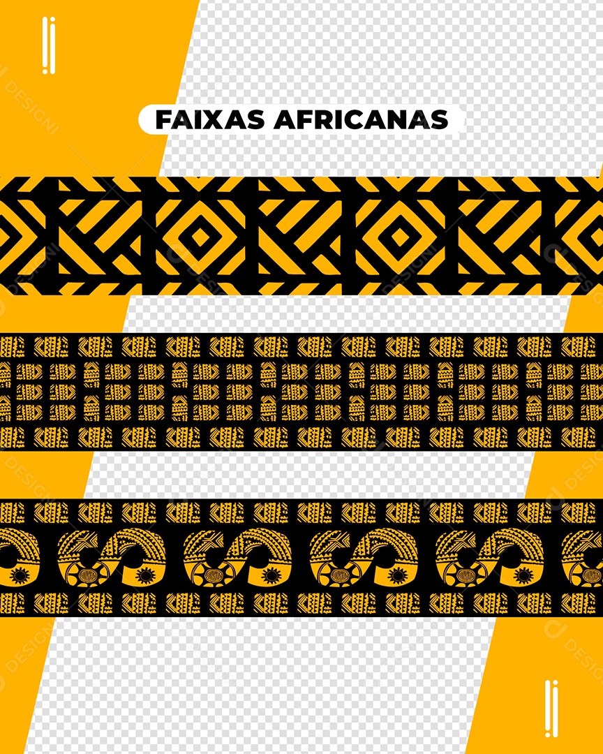 Faixas Africanas Preta Amarela Elemento 3D para Composição PSD
