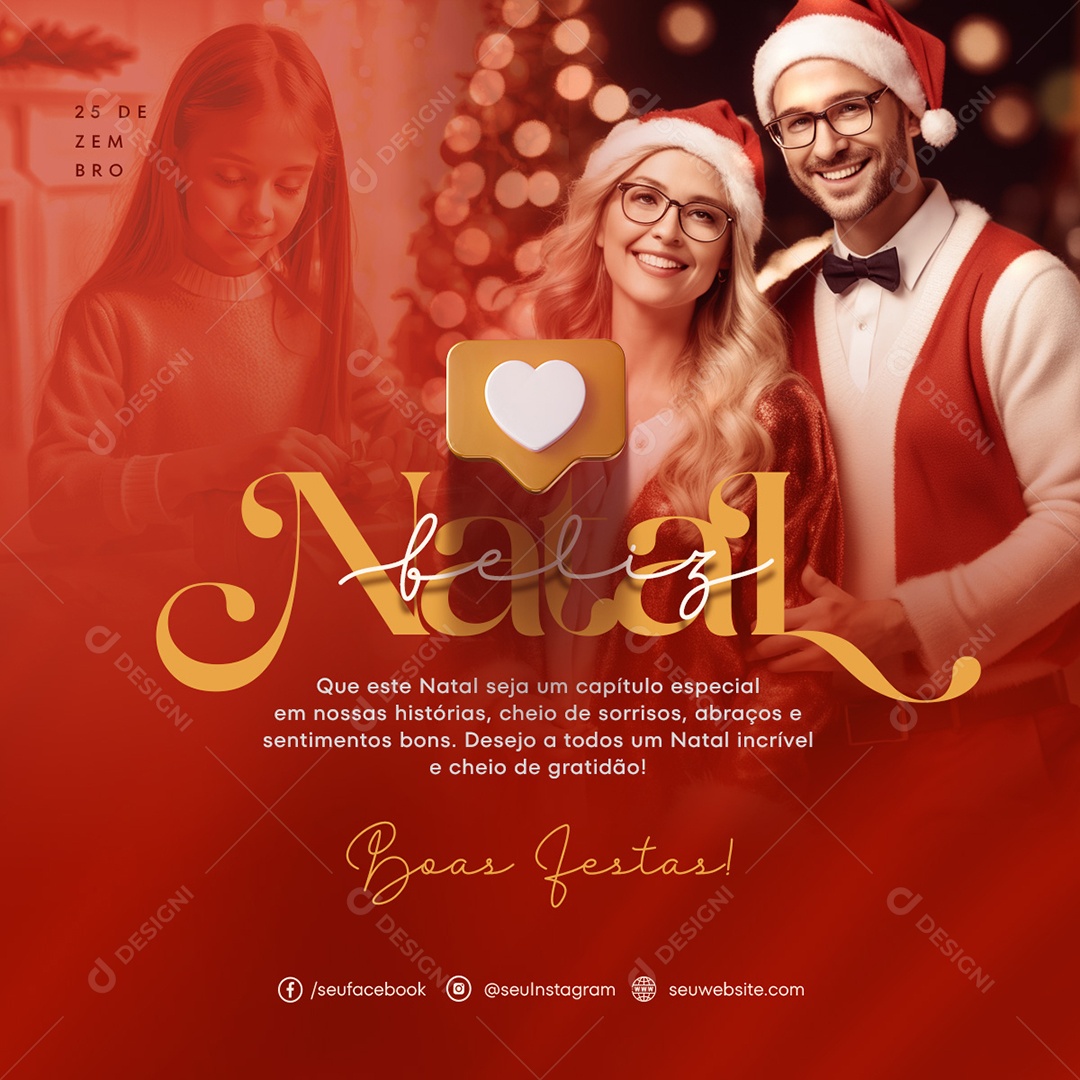 Feliz Natal Cheio De Gratidão Social Media PSD Editável