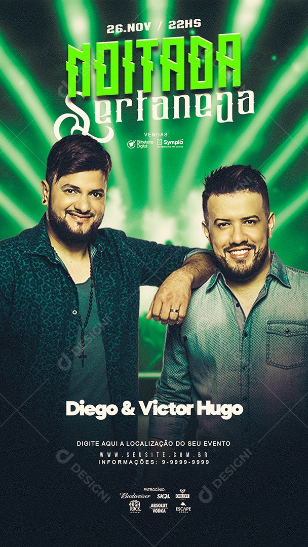 Social Media Story Flyer Noitada Sertaneja Diego e Victor Hugo PSD Editável