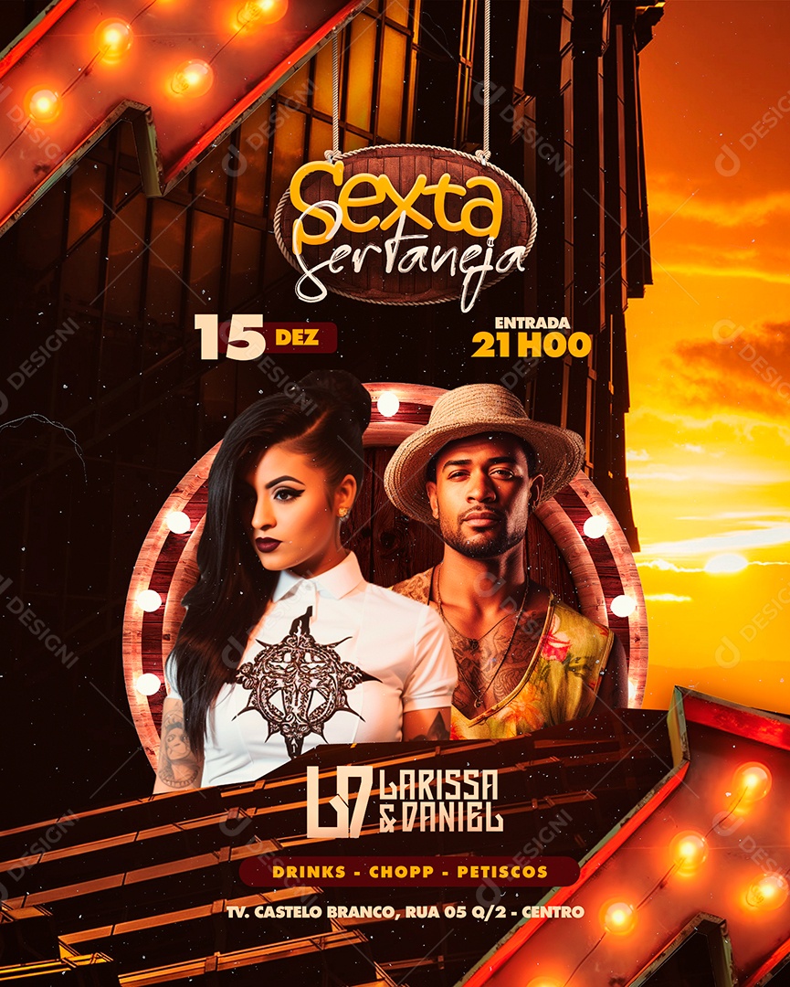 Flyer Sexta Sertaneja Larissa & Daniel Social Media PSD Editável