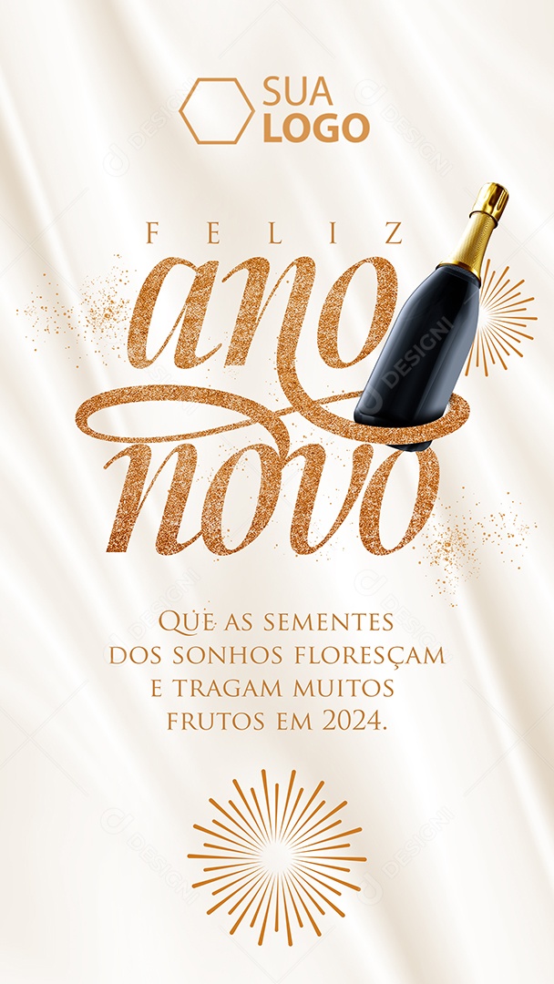 Story Happy New Year May the Seeds of Dreams Bloom and Bring Lots of Fruit in 2024 Editable Social Media PSD