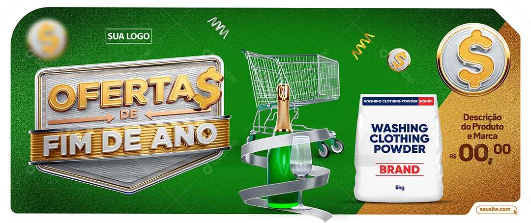 Banner Supermercado Ofertas De Fim de Ano Champagne Produtos Social Media PSD Editável