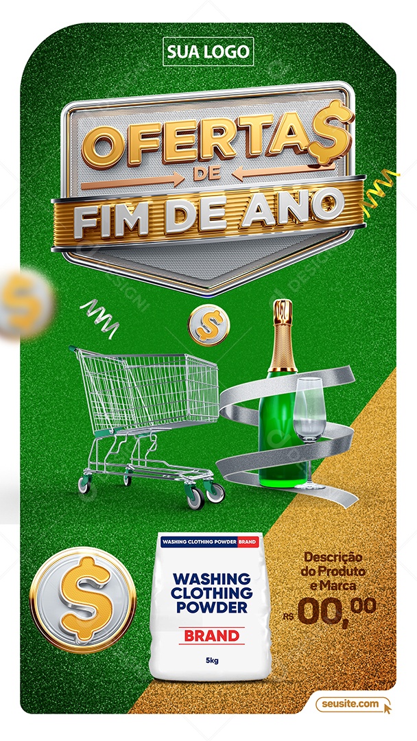 Story Supermercado Ofertas De Fim de Ano Champagne Produtos Social Media PSD Editável