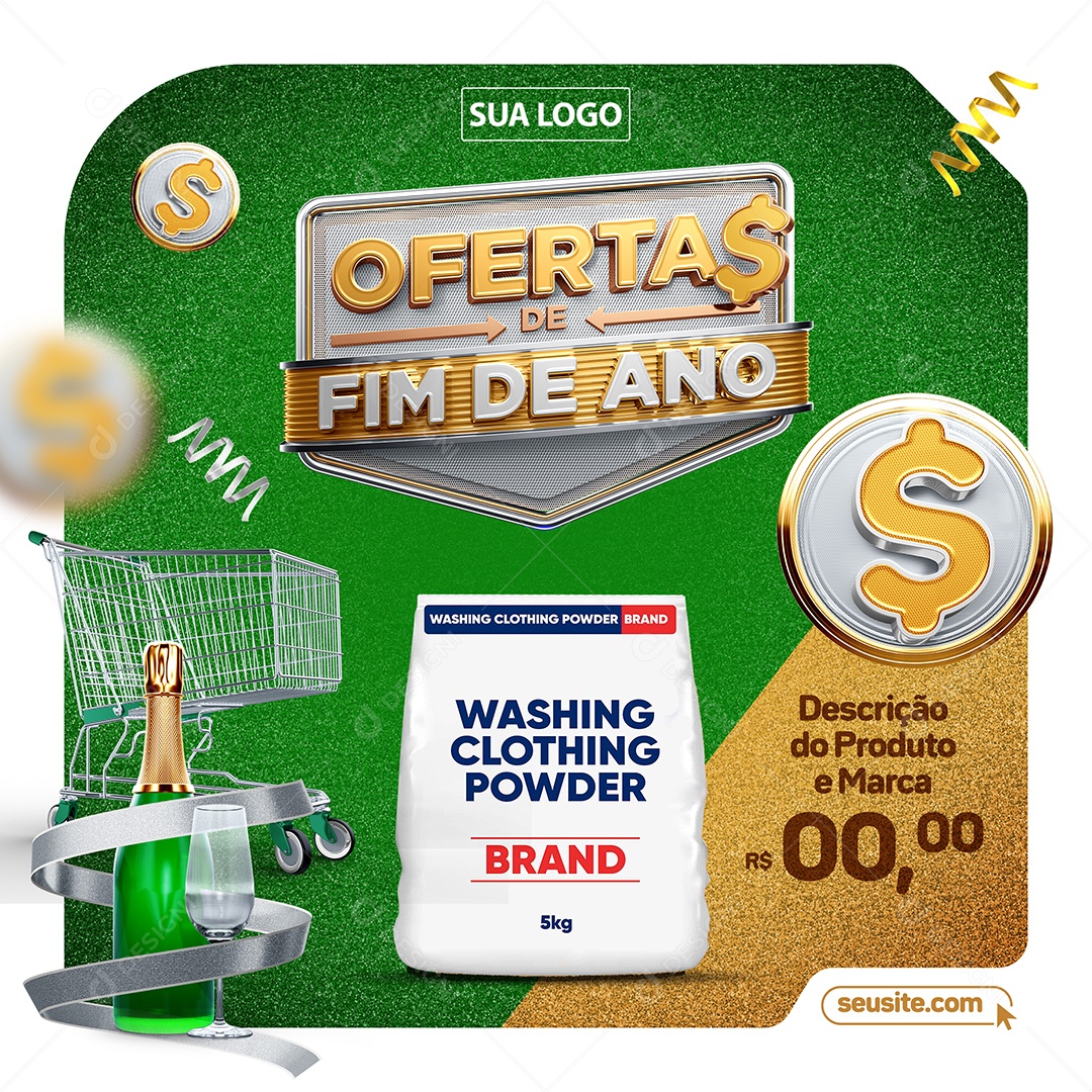 Supermercado Ofertas De Fim de Ano Champagne Produtos Social Media PSD Editável