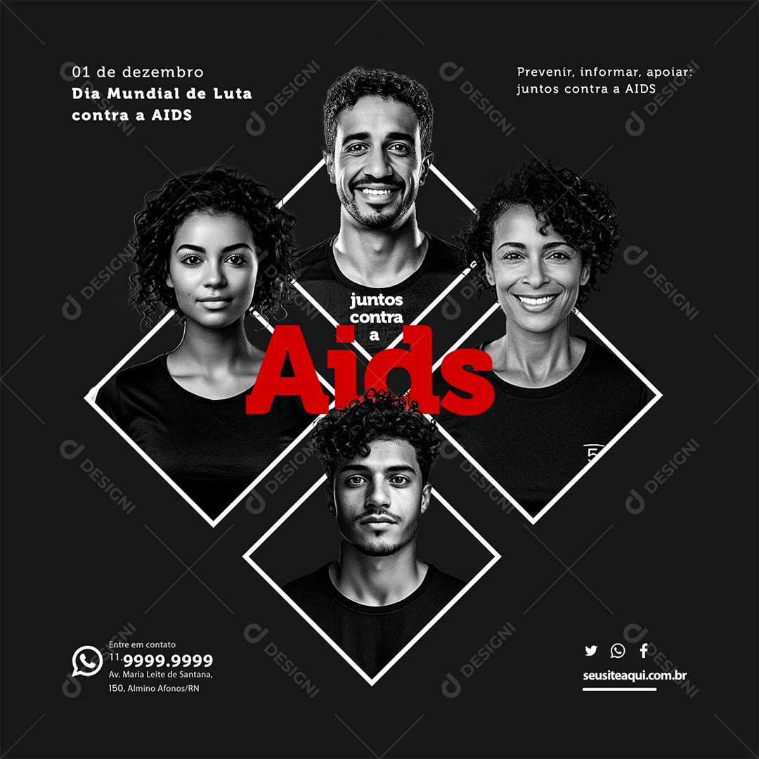 Dia Mundial De Luta Contra a AIDS Prevenir Informar Apoiar Juntos Contra a AIDS Social Media PSD Editável