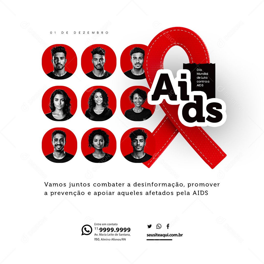 Dia Mundial De Luta Contra a AIDS Vamos Juntos Combater a Desinformação Social Media PSD Editável