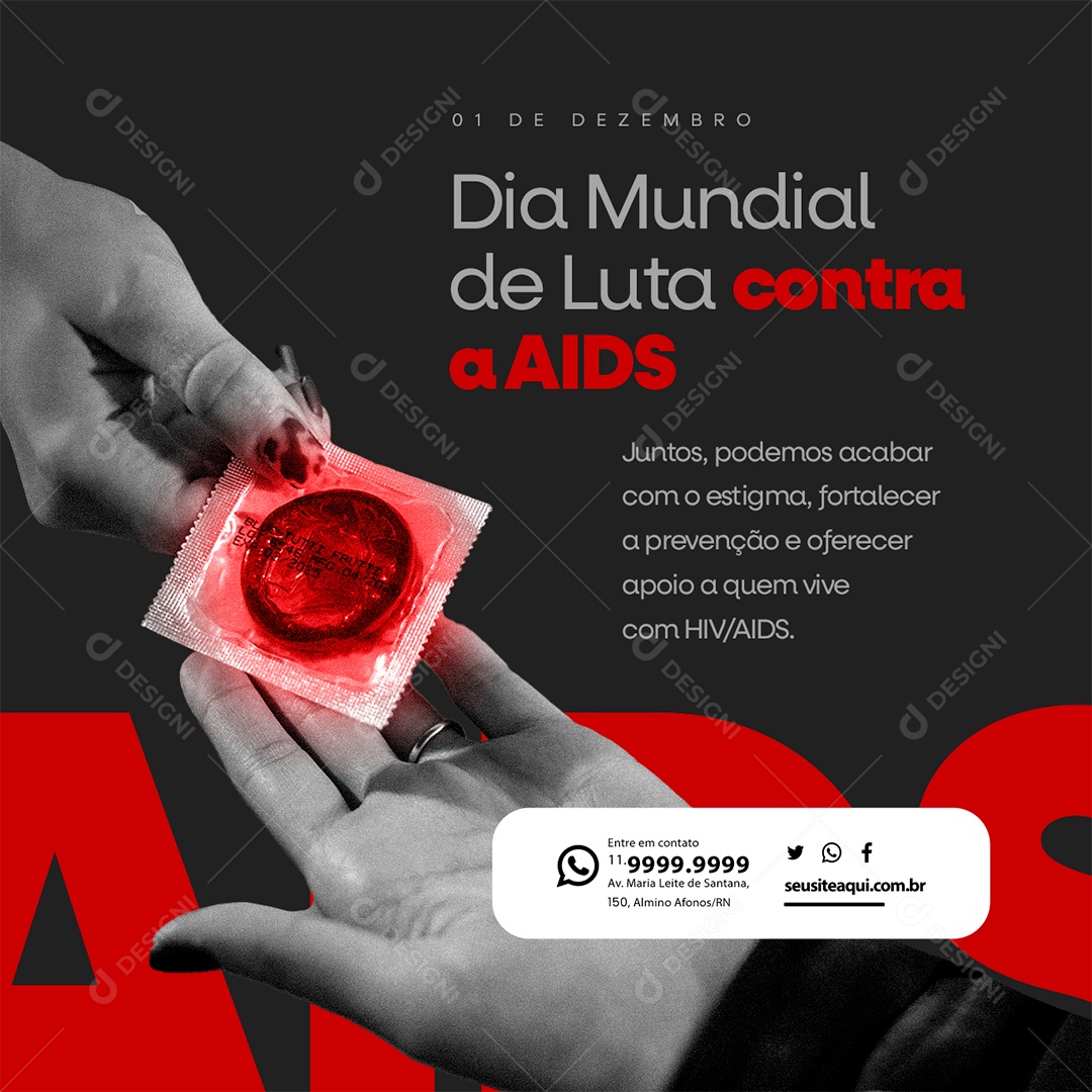 Dia Mundial De Luta Contra a AIDS Juntos Podemos Acabar com o Estigma Social Media PSD Editável