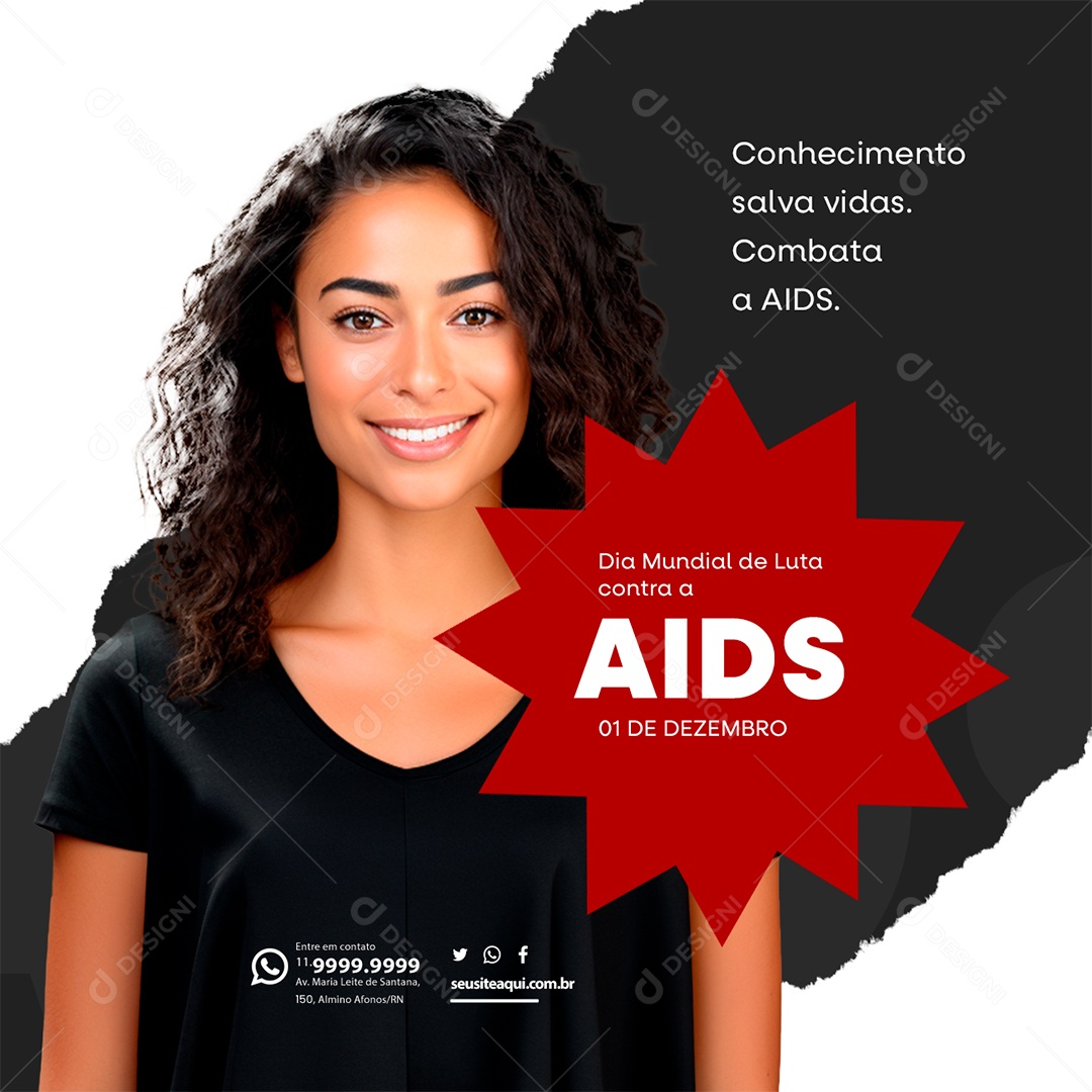 Dia Mundial De Luta Contra a AIDS Conhecimento Salva Vidas Combata a AIDS Social Media PSD Editável