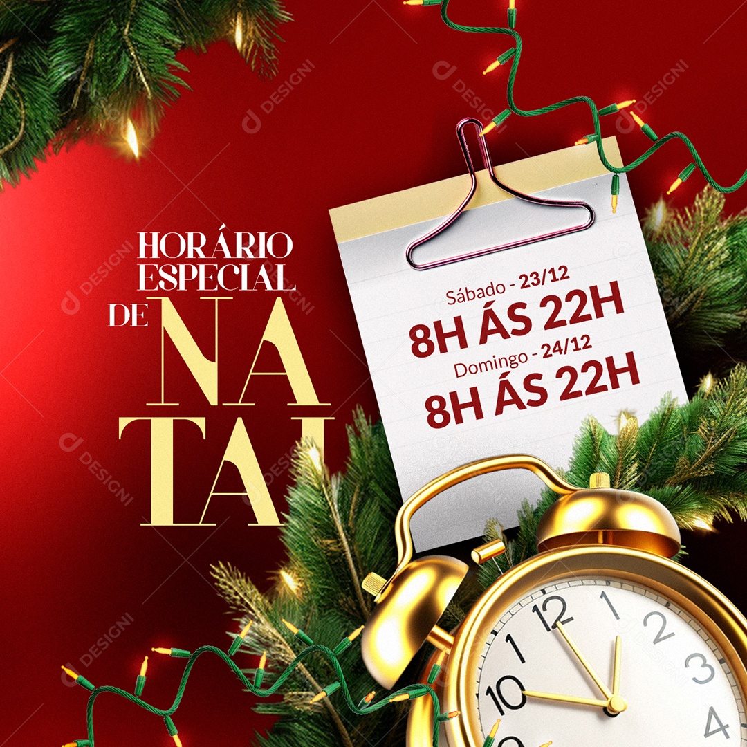 Horário Especial de Natal Loja Sábado Domingo Social Media PSD Editável