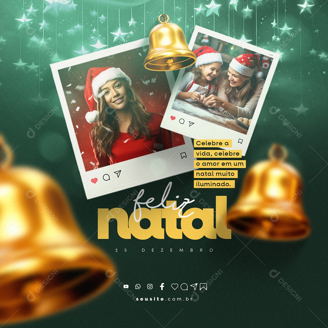 Feliz Natal Celebre a Vida Celebre o Amor em um Natal Muito Iluminado Social Media PSD Editável