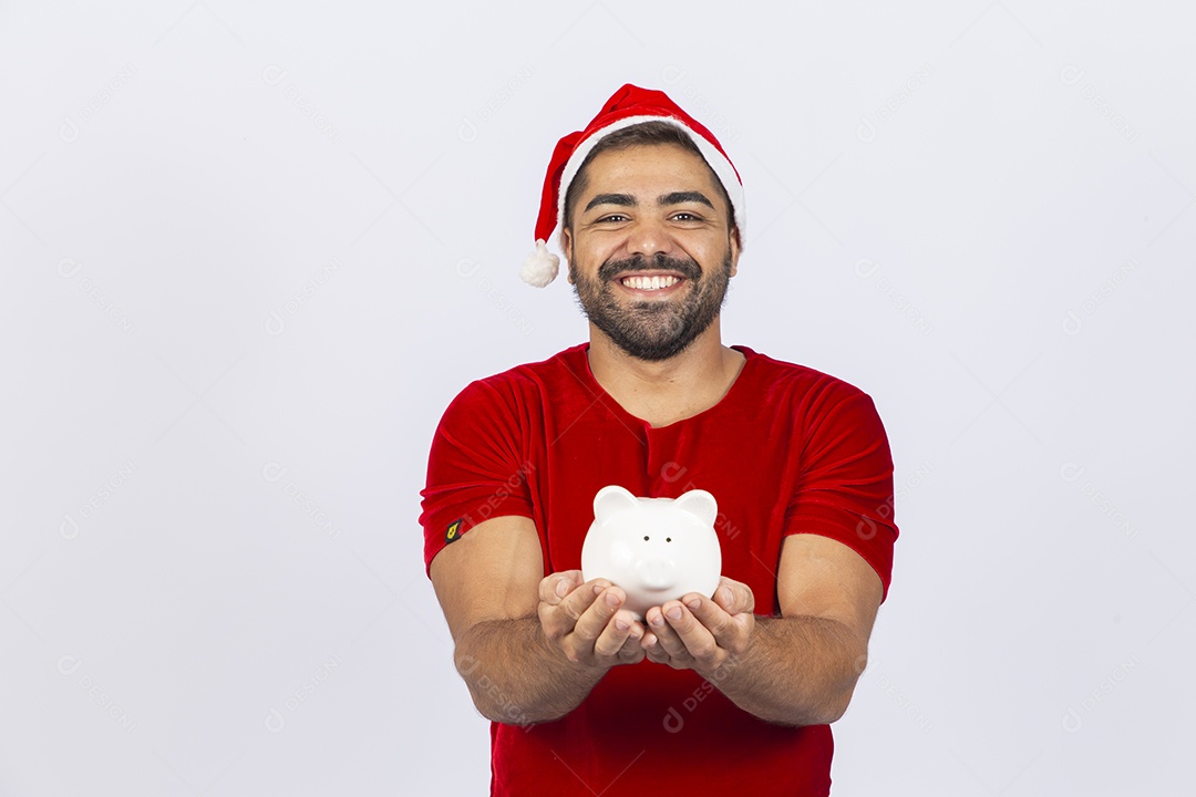 Homem jovem com gorro de Papai Noel