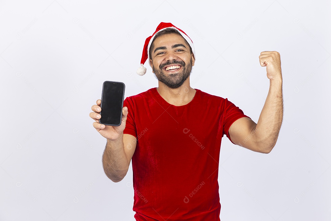 Homem jovem com gorro de Papai Noel