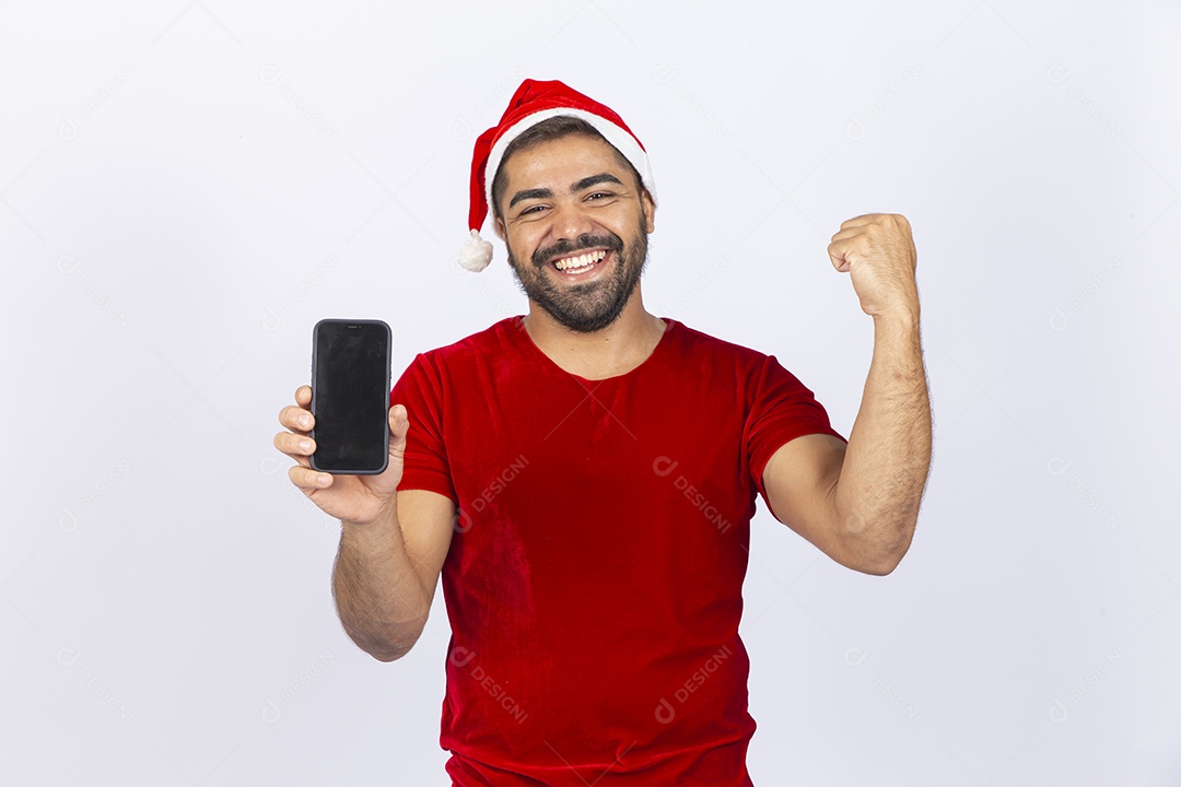 Homem jovem com gorro de Papai Noel