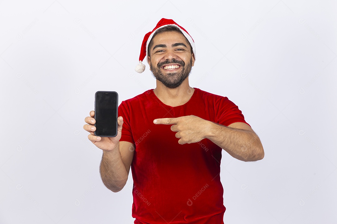 Homem jovem com gorro de Papai Noel