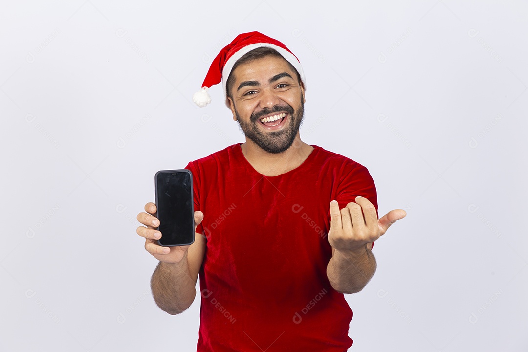 Homem jovem com gorro de Papai Noel