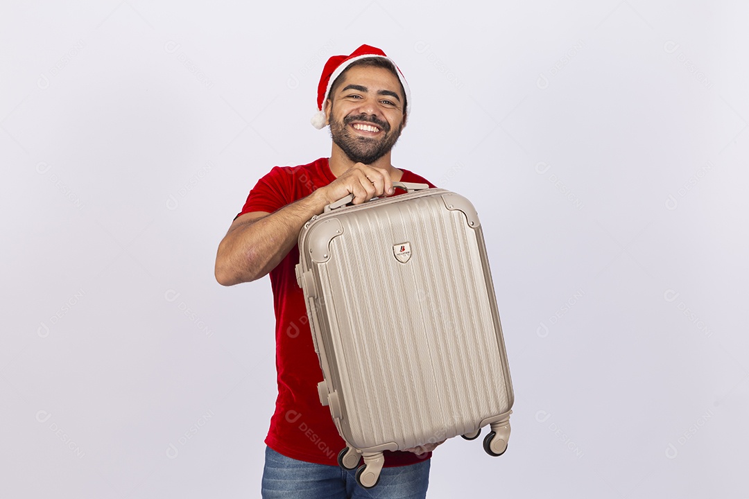 Homem jovem com gorro de Papai Noel