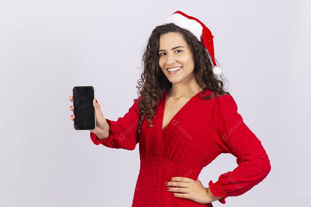 Linda mulher com gorro de natal