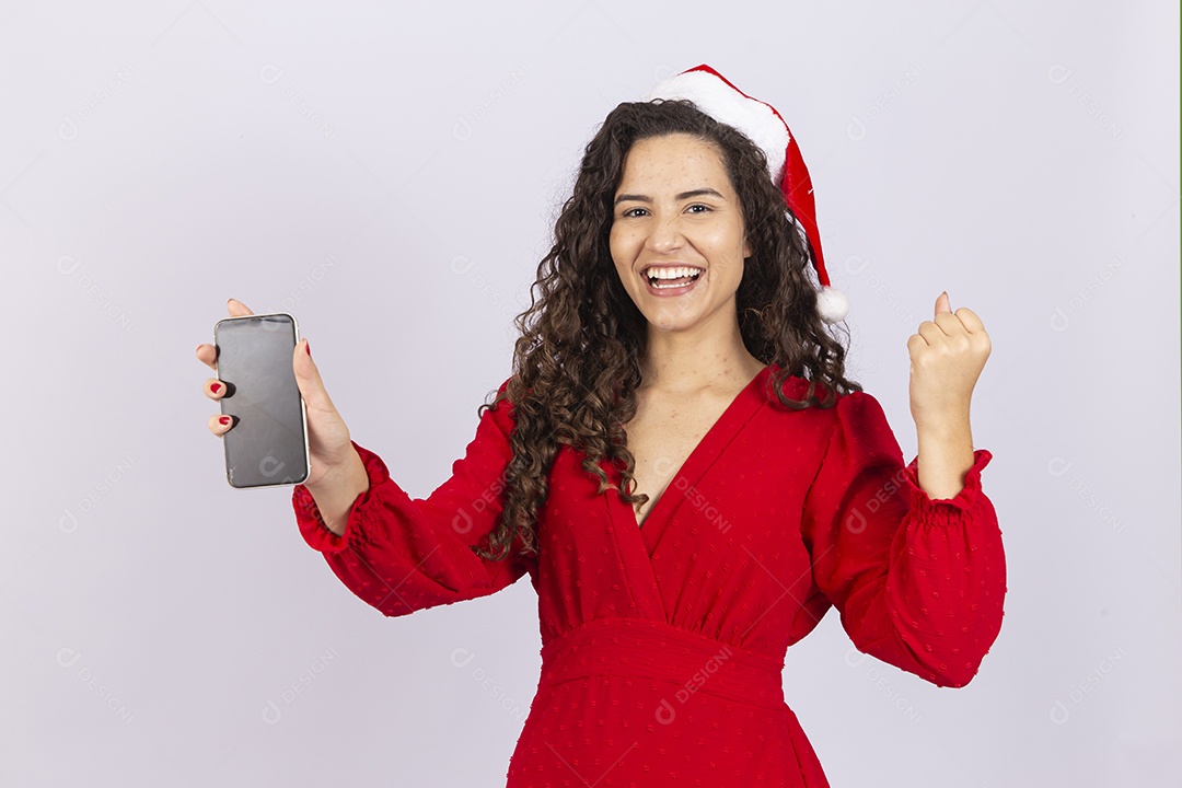 Linda mulher com gorro de natal