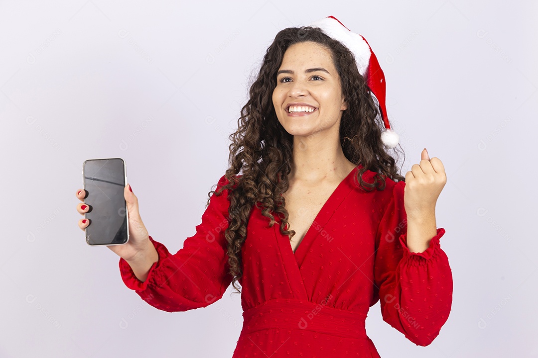 Linda mulher com gorro de natal