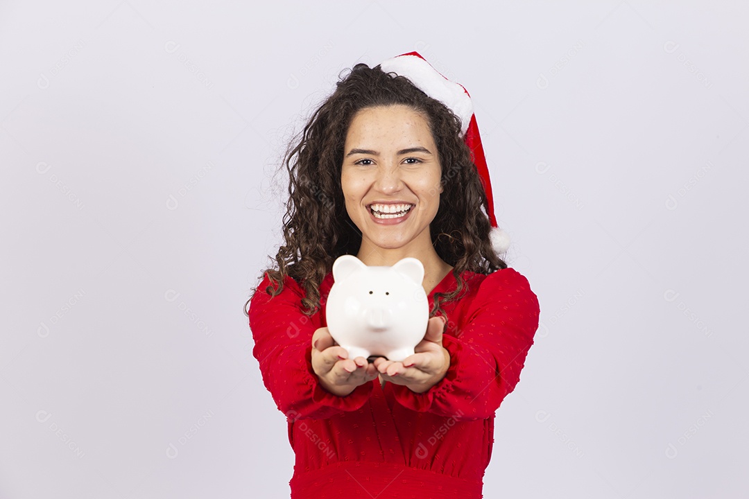 Linda mulher com gorro de natal
