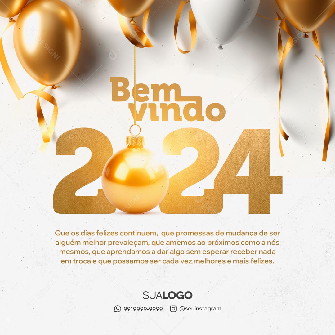 Ano Novo Bem Vindo 2024 Mais Felizes Social Media PSD Editável