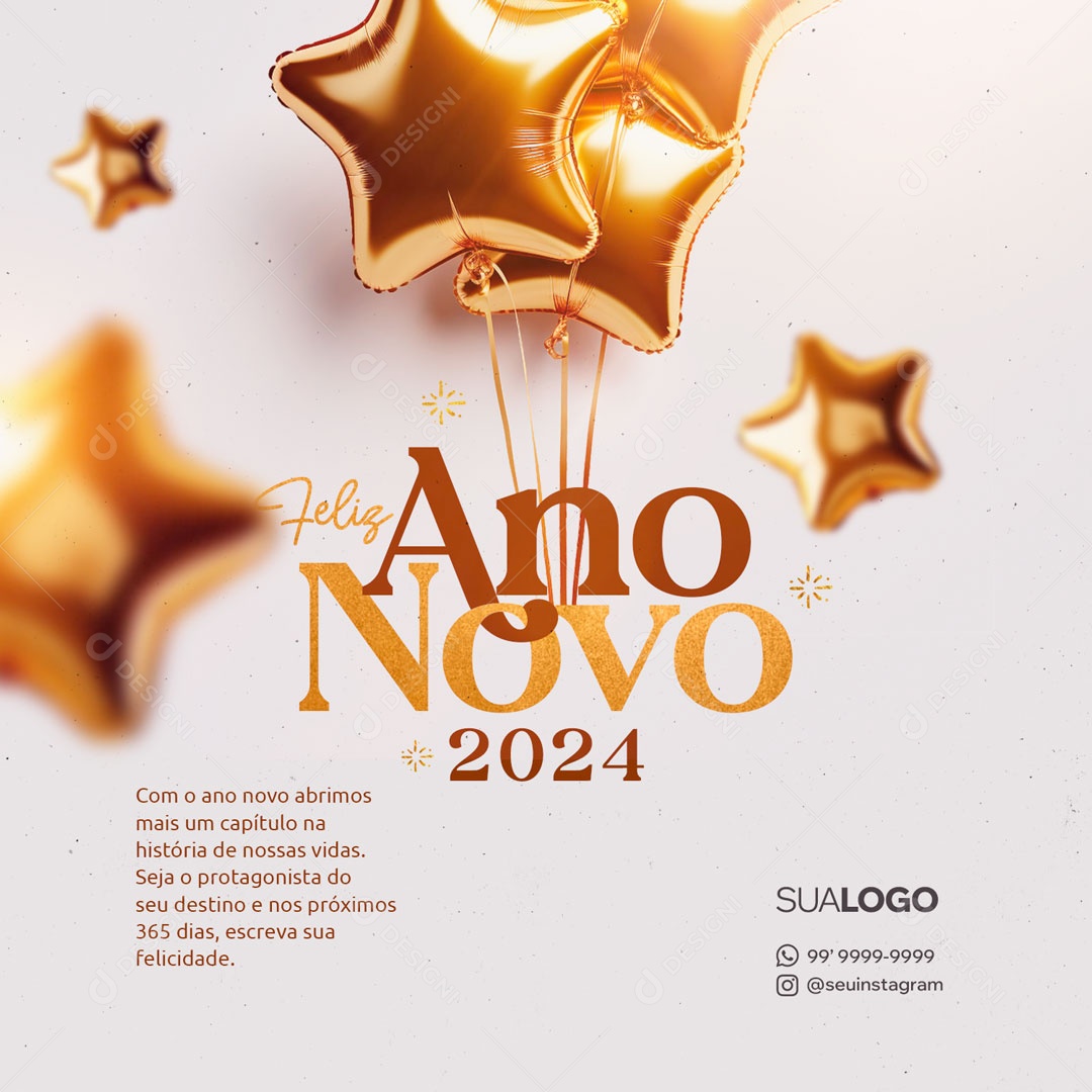 Social Media Feliz Ano Novo 2024 Próximos 365 Dias PSD Editável
