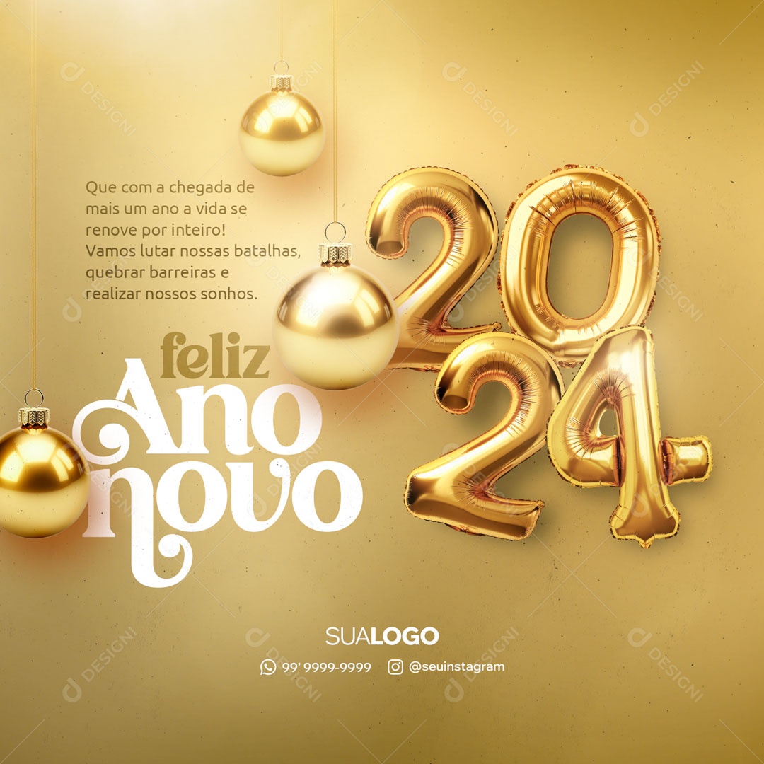 Quebrar Barreiras Feliz Ano Novo 2024 Social Media PSD Editável