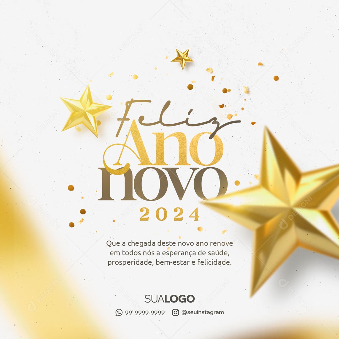 Feliz Ano Novo 2024 Esperança Saúde Prosperidade Social Media PSD Editável
