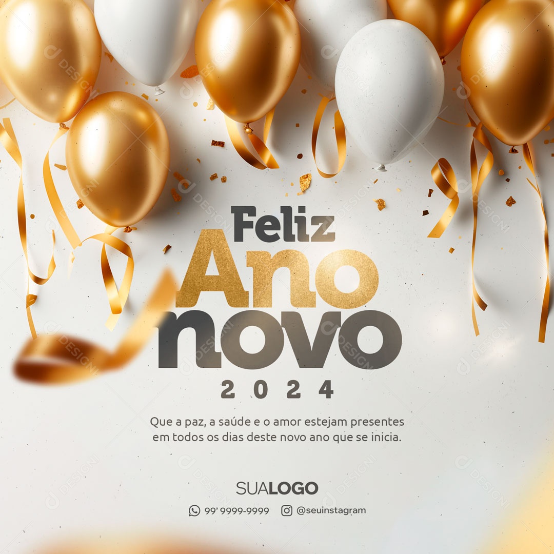 Social Media Feliz Ano Novo 2024 Saúde e Amor PSD Editável
