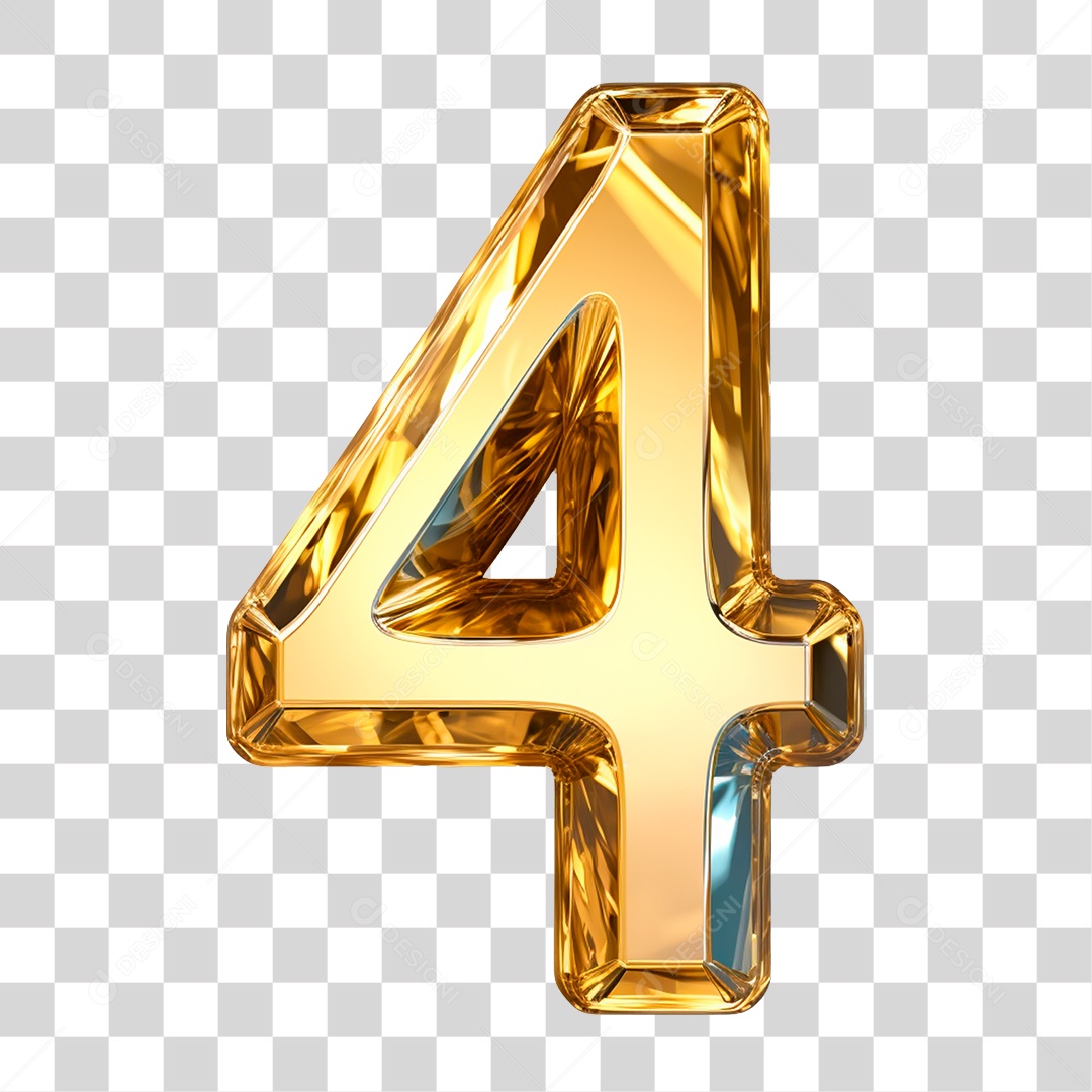Número 4 Dourado PNG Transparente
