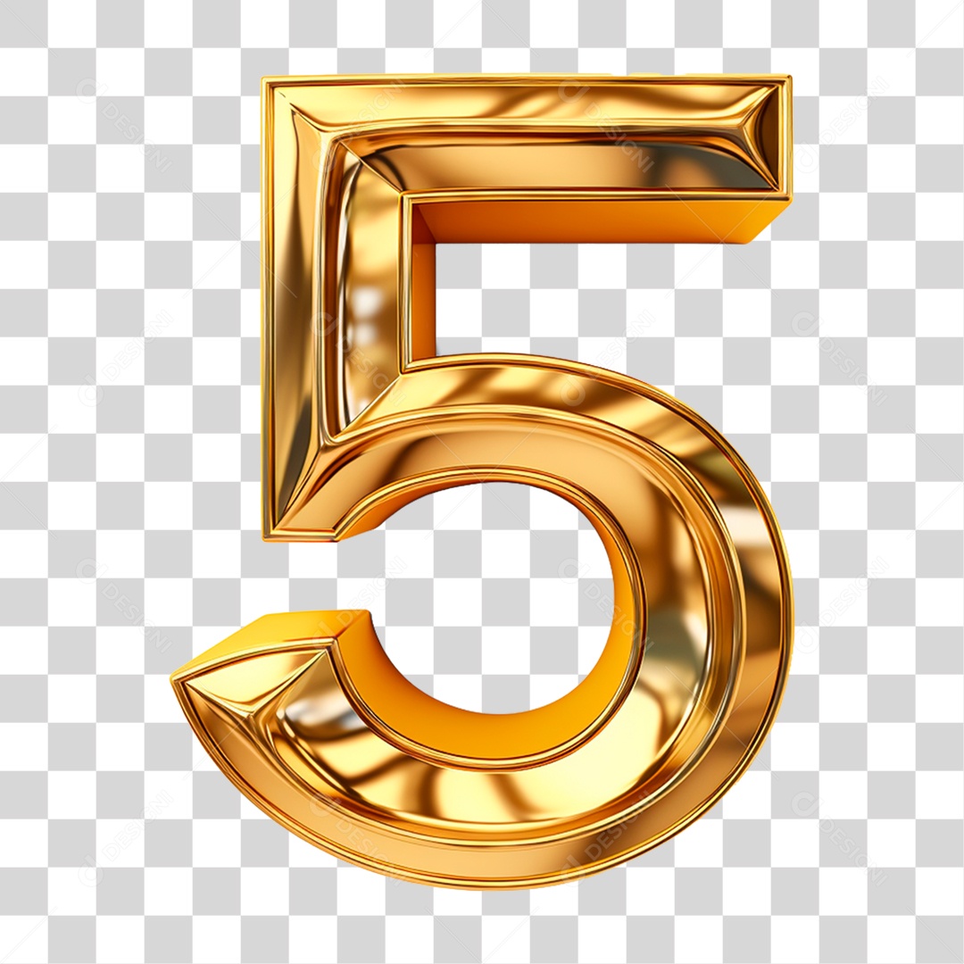 Número 5 Dourado PNG Transparente