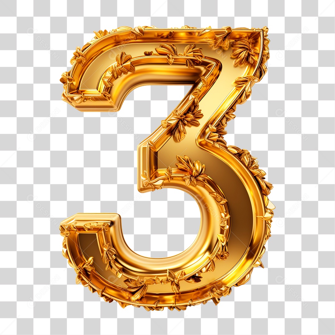 Número 3 Dourado PNG Transparente