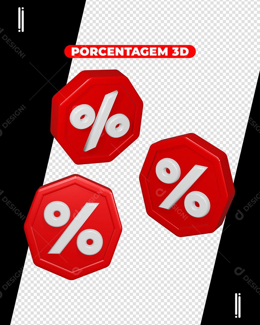 Símbolo Porcentagem Vermelho Branco Elemento 3D para Composição PSD