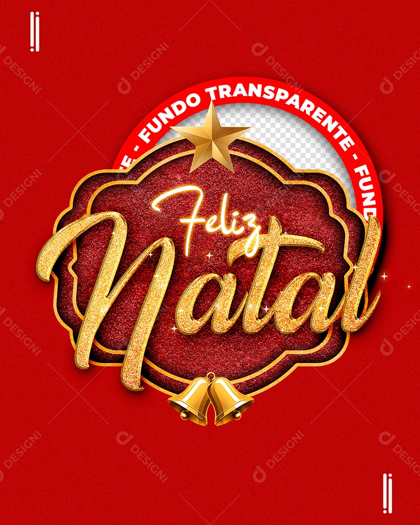 Feliz Natal Selo 3D Vermelho Dourado para Composição PSD