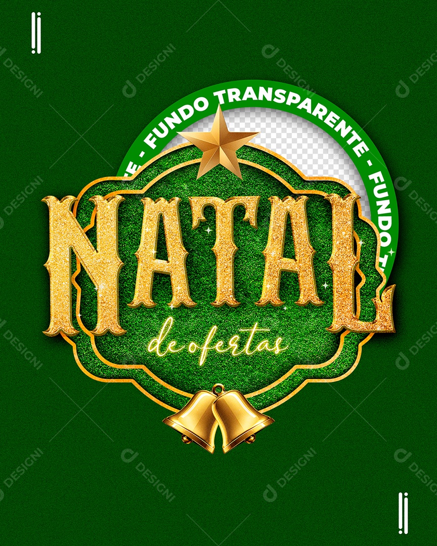 Natal De Ofertas Selo 3D Dourado Verde para Composição PSD
