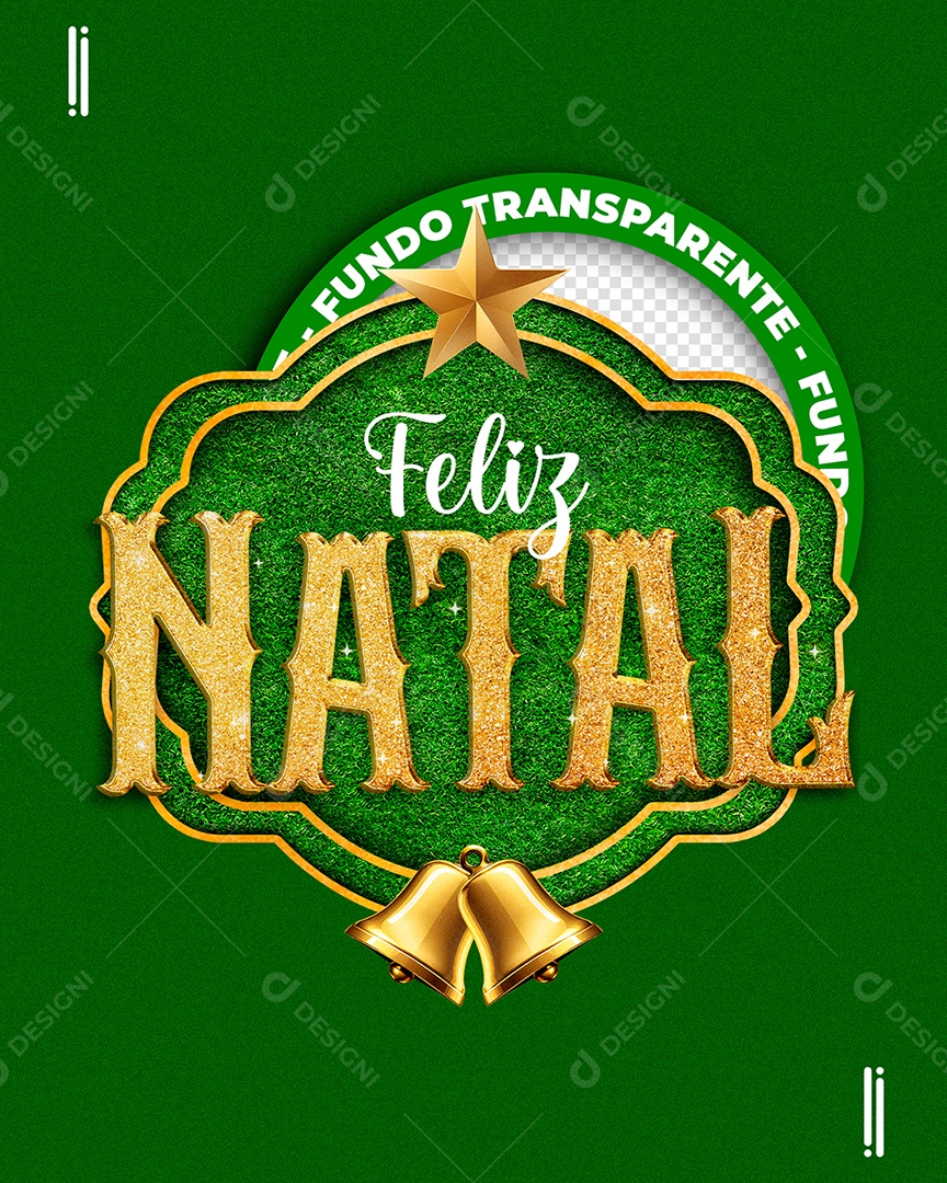 Feliz Natal Selo 3D Verde Branco Dourado para Composição PSD