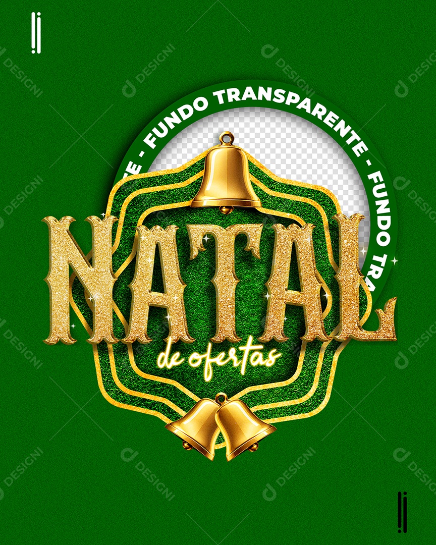 Natal De Ofertas Selo 3D Verde Dourado para Composição PSD