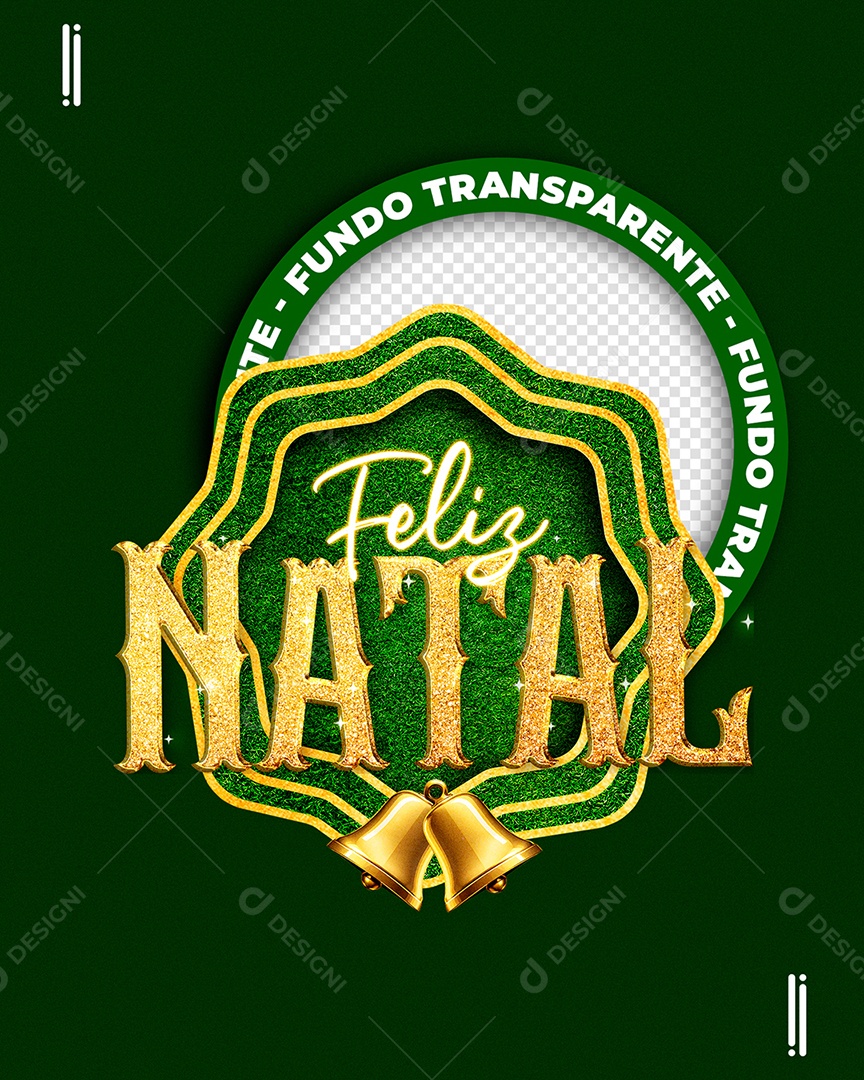 Feliz Natal Selo 3D Verde Dourado para Composição PSD