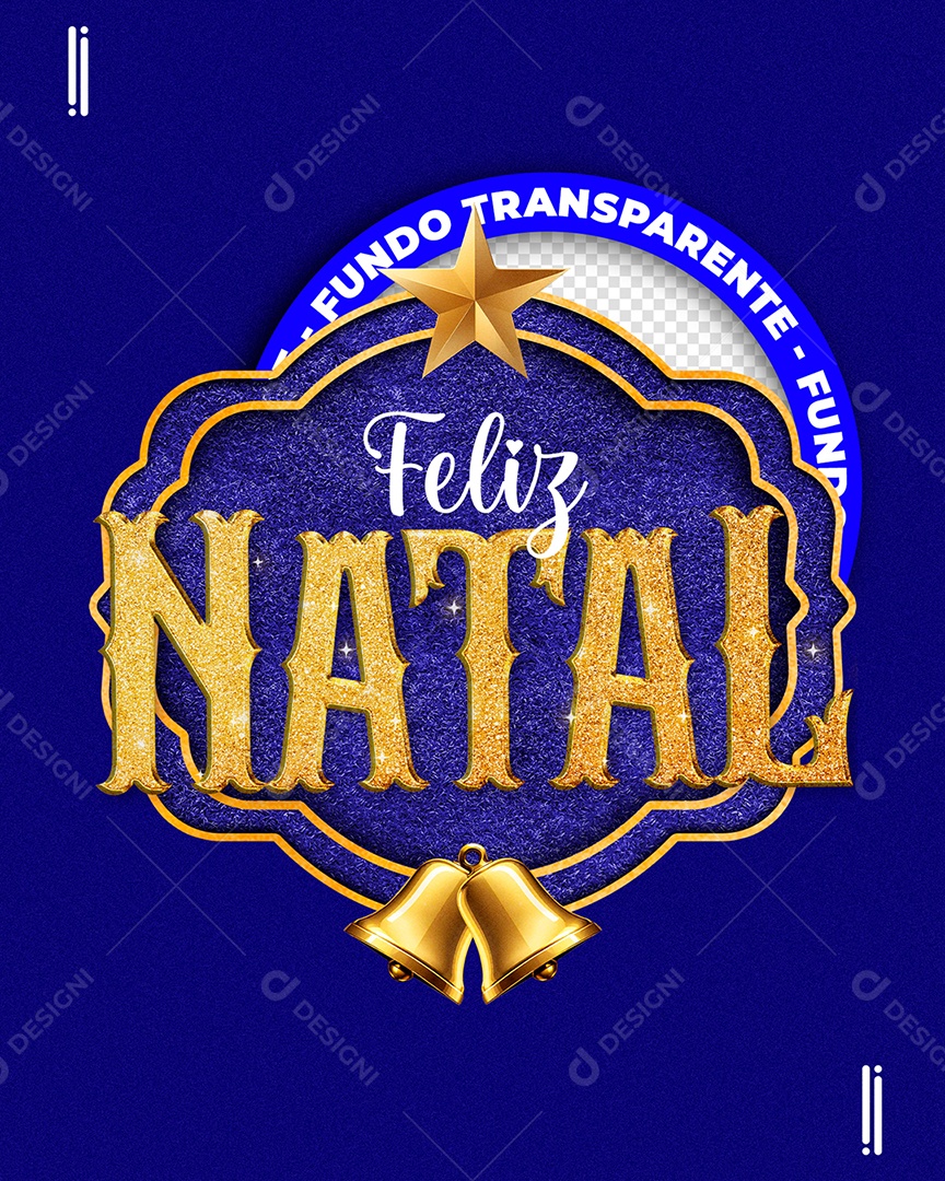Feliz Natal Selo 3D Azul Dourado para Composição PSD