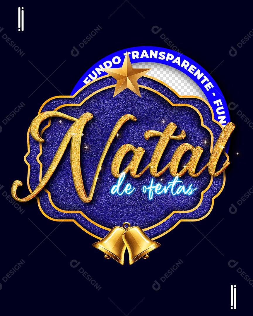 Natal De Ofertas Selo 3D  Azul Dourado para Composição PSD