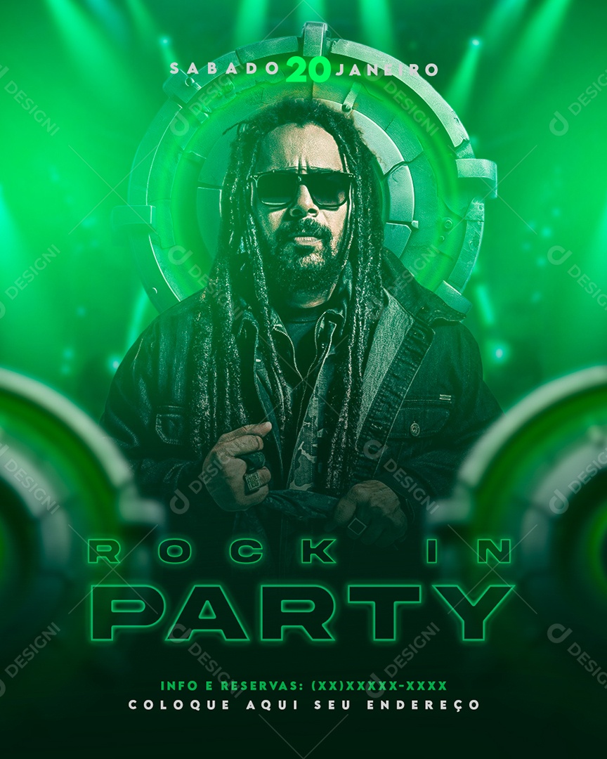 Social Media Flyer Feed Rock In Party PSD Editável