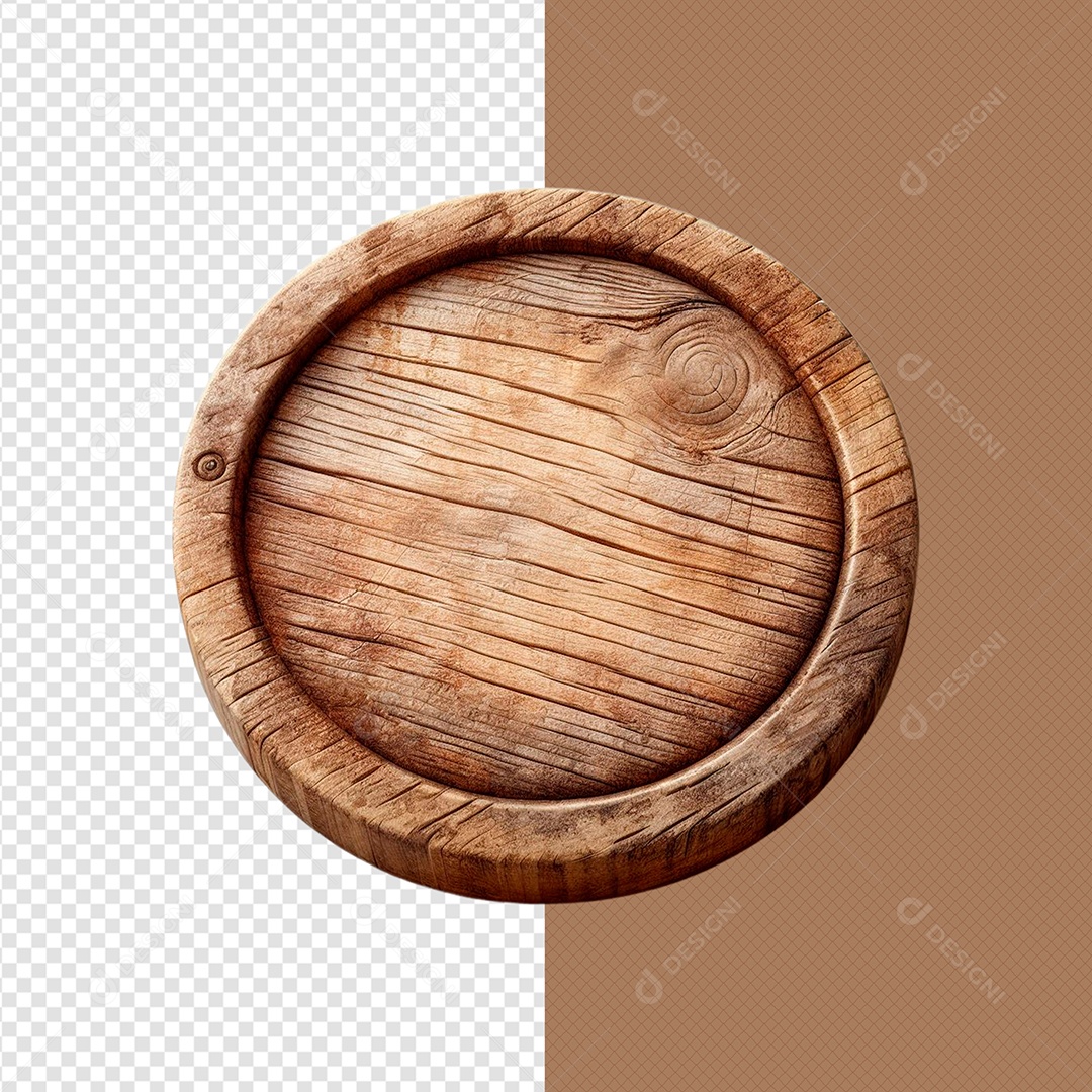 Elemento 3D Madeira Circular Para Composição PSD