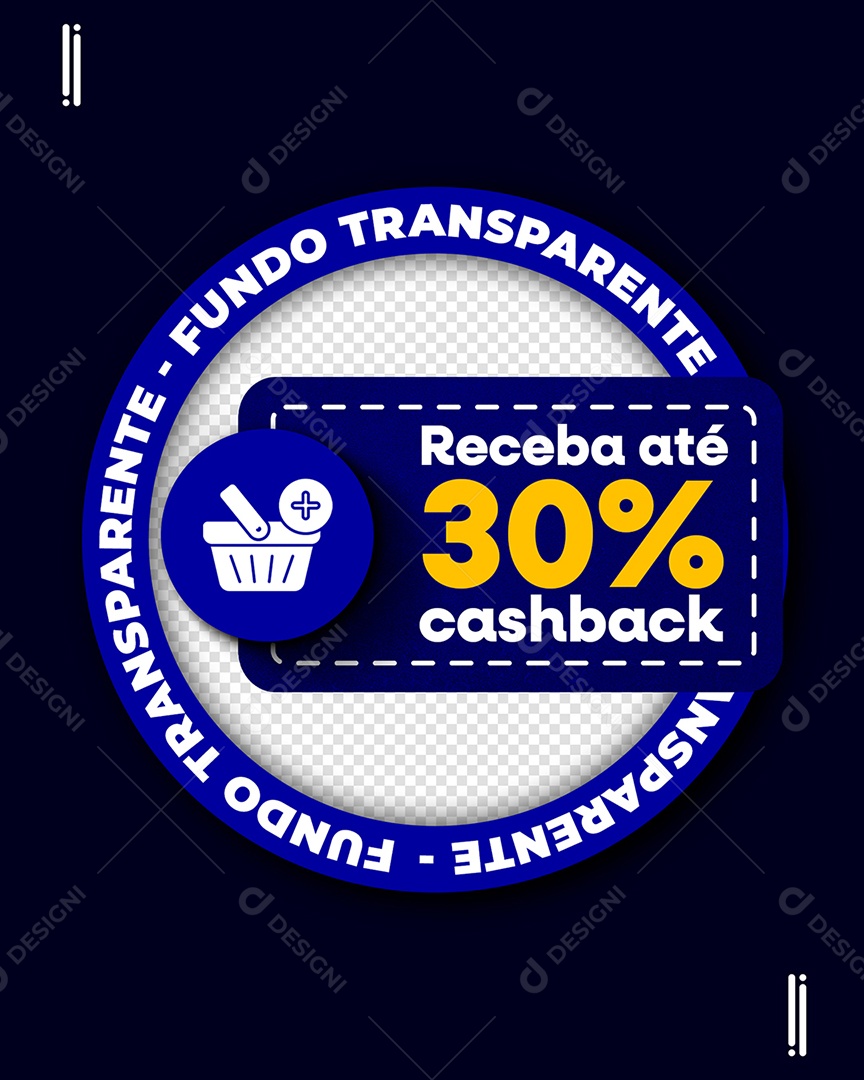 Etiqueta Receba Até 30% Cash Back Elemento 3D Azul para Composição PSD