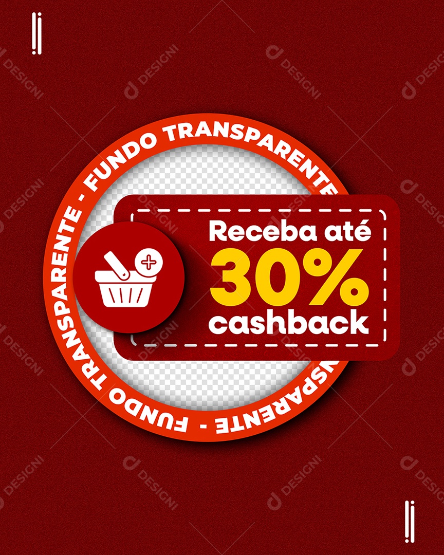 Etiqueta Receba Até 30% Cash Back Elemento 3D Vermelho para Composição PSD